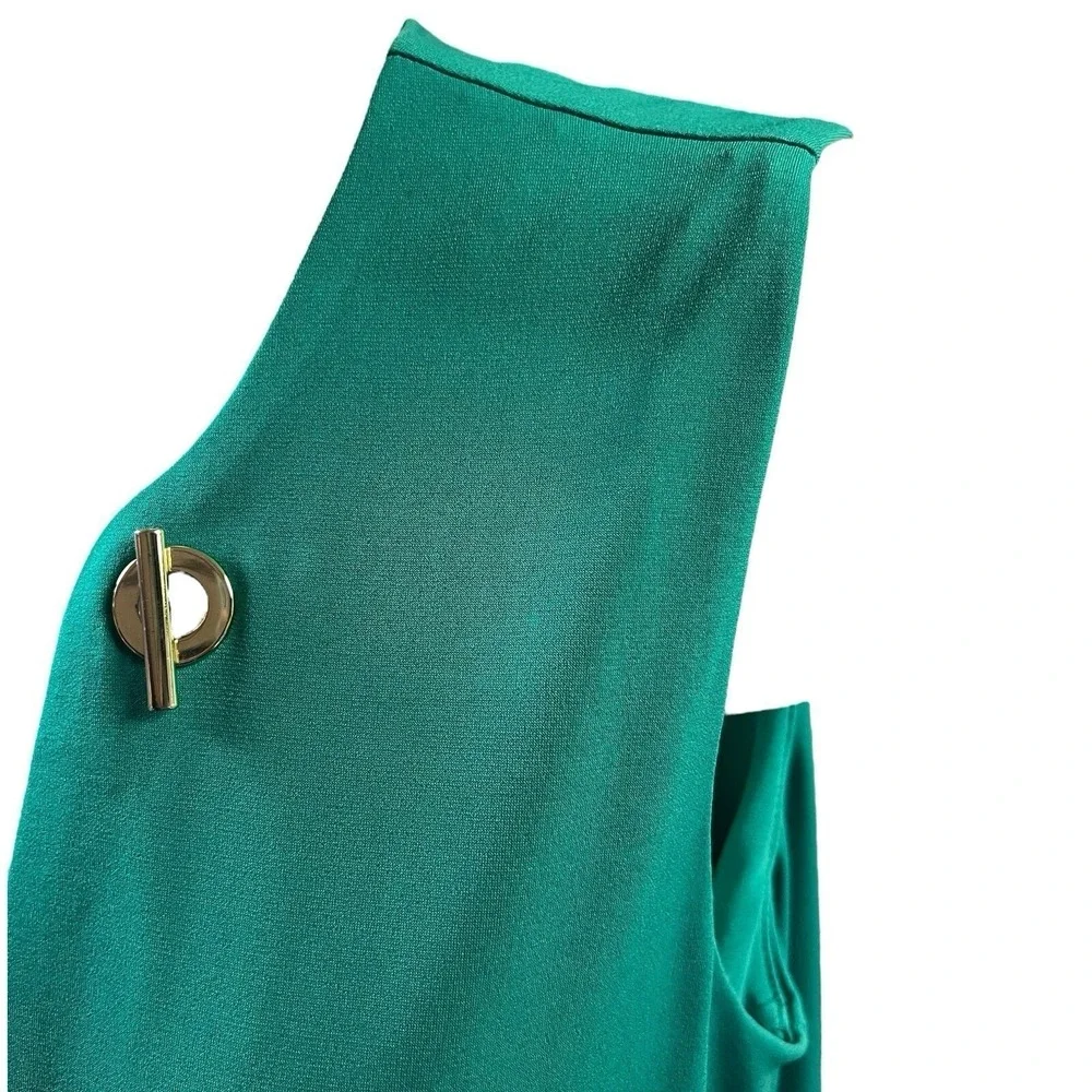 Calvin‎ Klein Shift Dress Womens 6 Green Gold Chain Detail Sleeveless V-Neckline - Picture 4 of 10